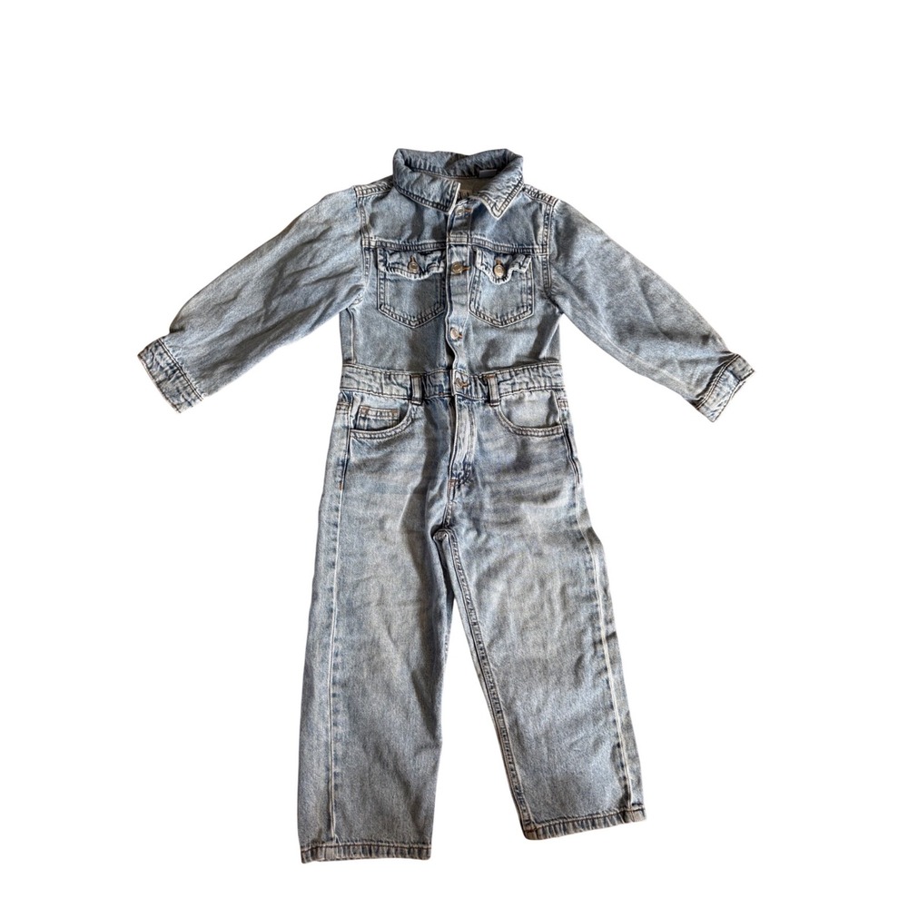 Zara denim youth blue‎ striped one piece jumpsuit